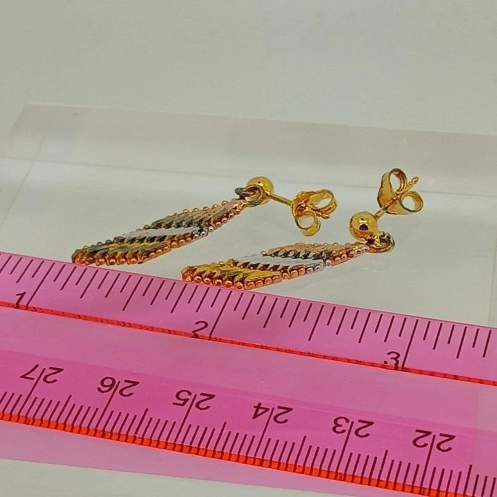 Tri-Color Gold Vermeil Sterling Silver Diamond Cut Dangle Ball Stud Earrings New